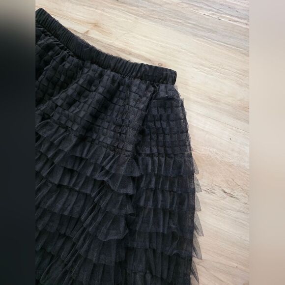 Women's Black Tulle Skirt Elastic Layered Skirt Mesh A-Line Midi Tiered OS - Picture 3 of 6